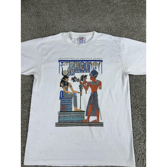 VINTAGE Splendors of Ancient Egypt Shirt Mens Medium White Graphic Made USA 90s - Picture 3 of 13
